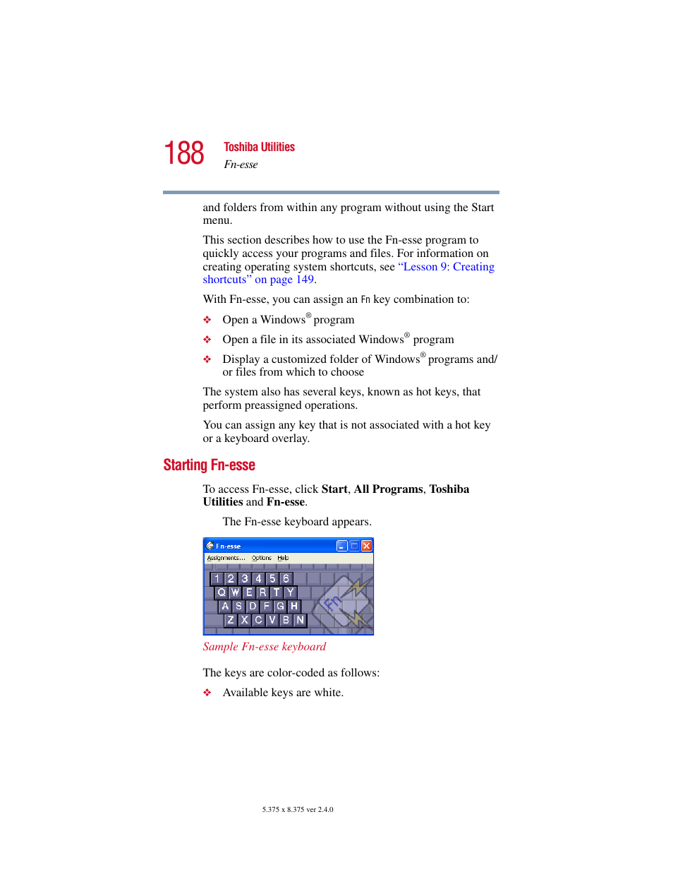 Starting fnesse, Starting fn-esse | Toshiba Satellite 2415 Series User Manual | Page 188 / 279