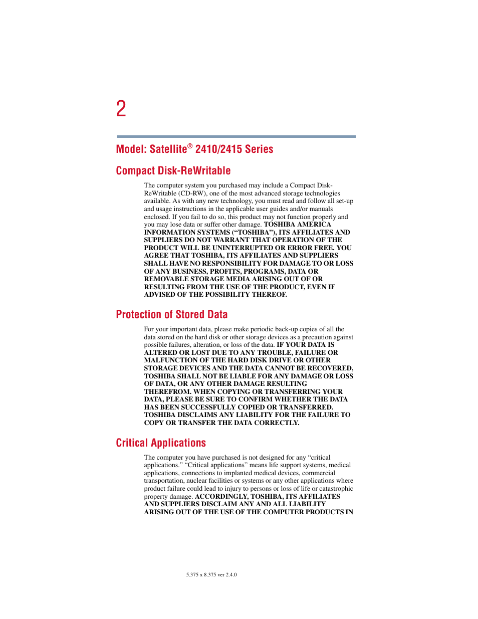 Toshiba Satellite 2415 Series User Manual | Page 2 / 279