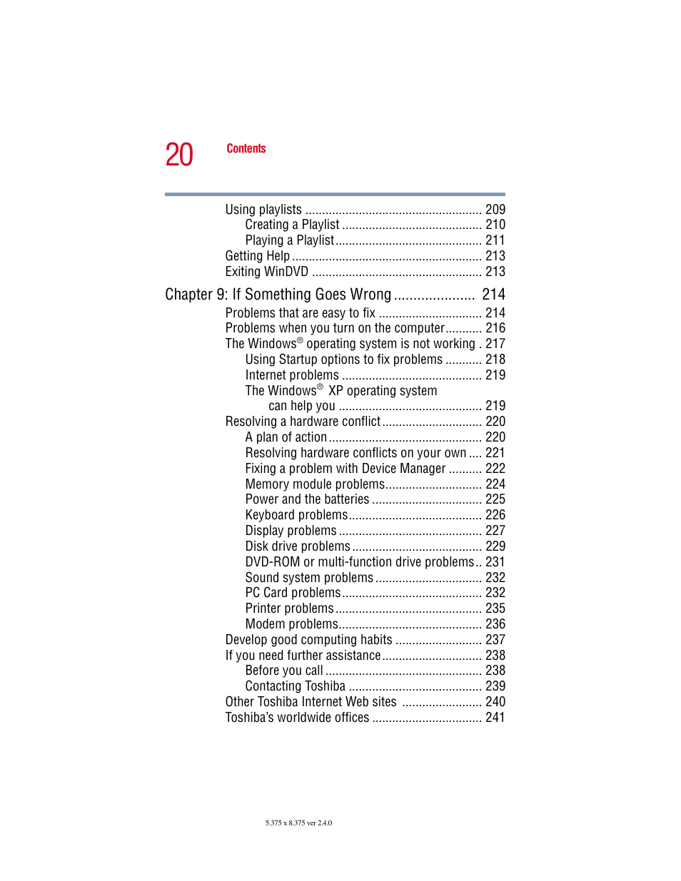 Toshiba Satellite 2415 Series User Manual | Page 20 / 279