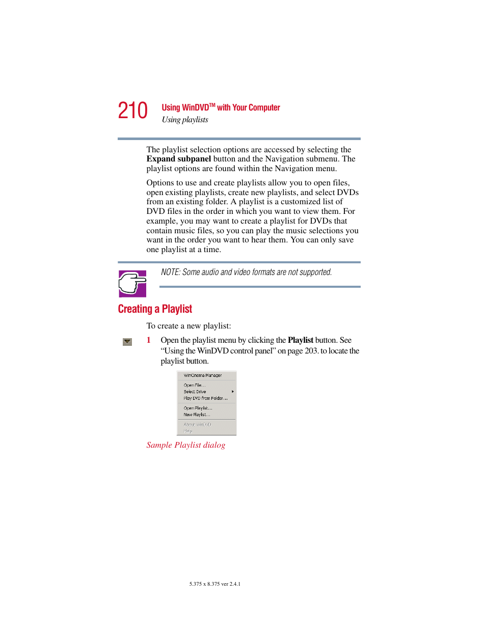 Creating a playlist | Toshiba Satellite 2415 Series User Manual | Page 210 / 279