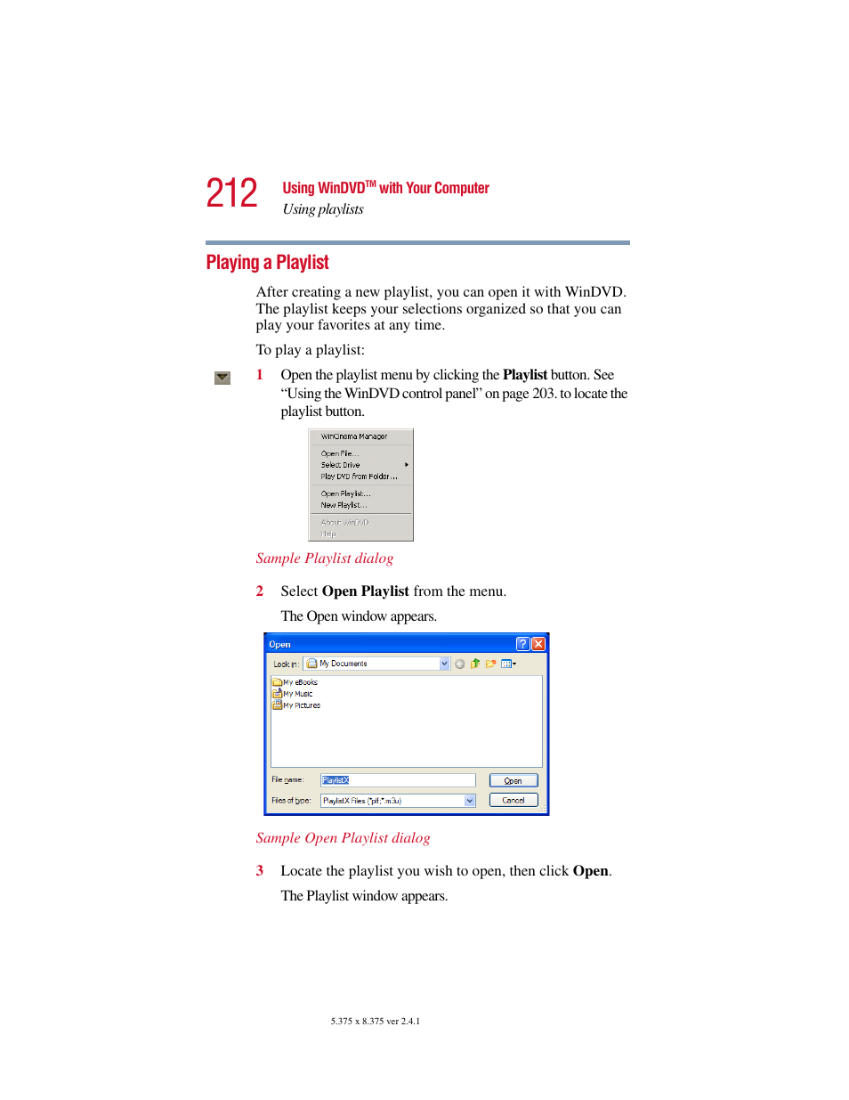 Playing a playlist | Toshiba Satellite 2415 Series User Manual | Page 212 / 279