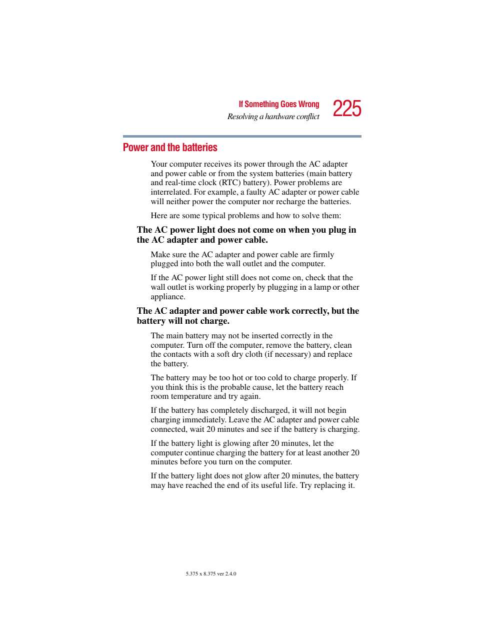 Power and the batteries | Toshiba Satellite 2415 Series User Manual | Page 225 / 279