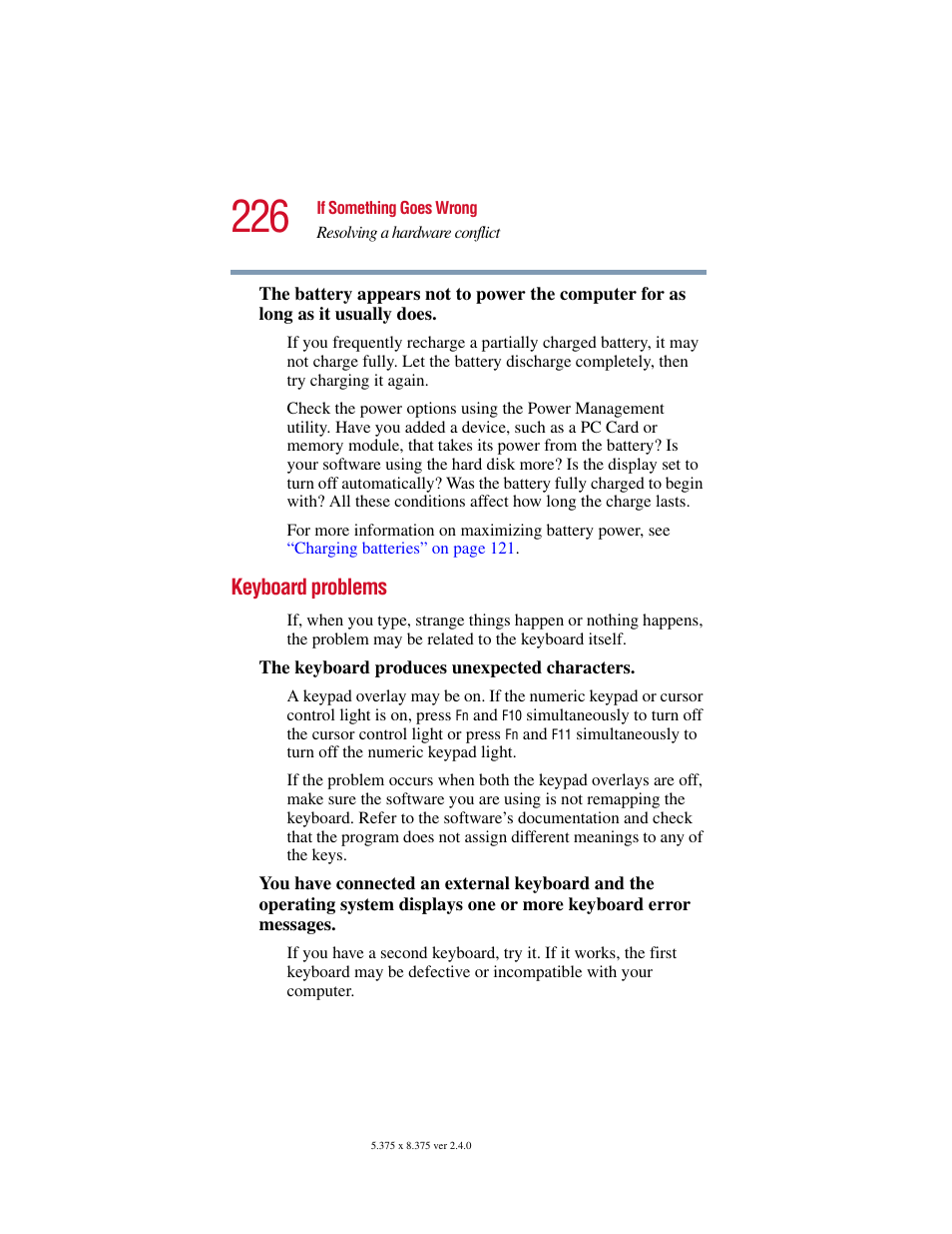 Keyboard problems | Toshiba Satellite 2415 Series User Manual | Page 226 / 279