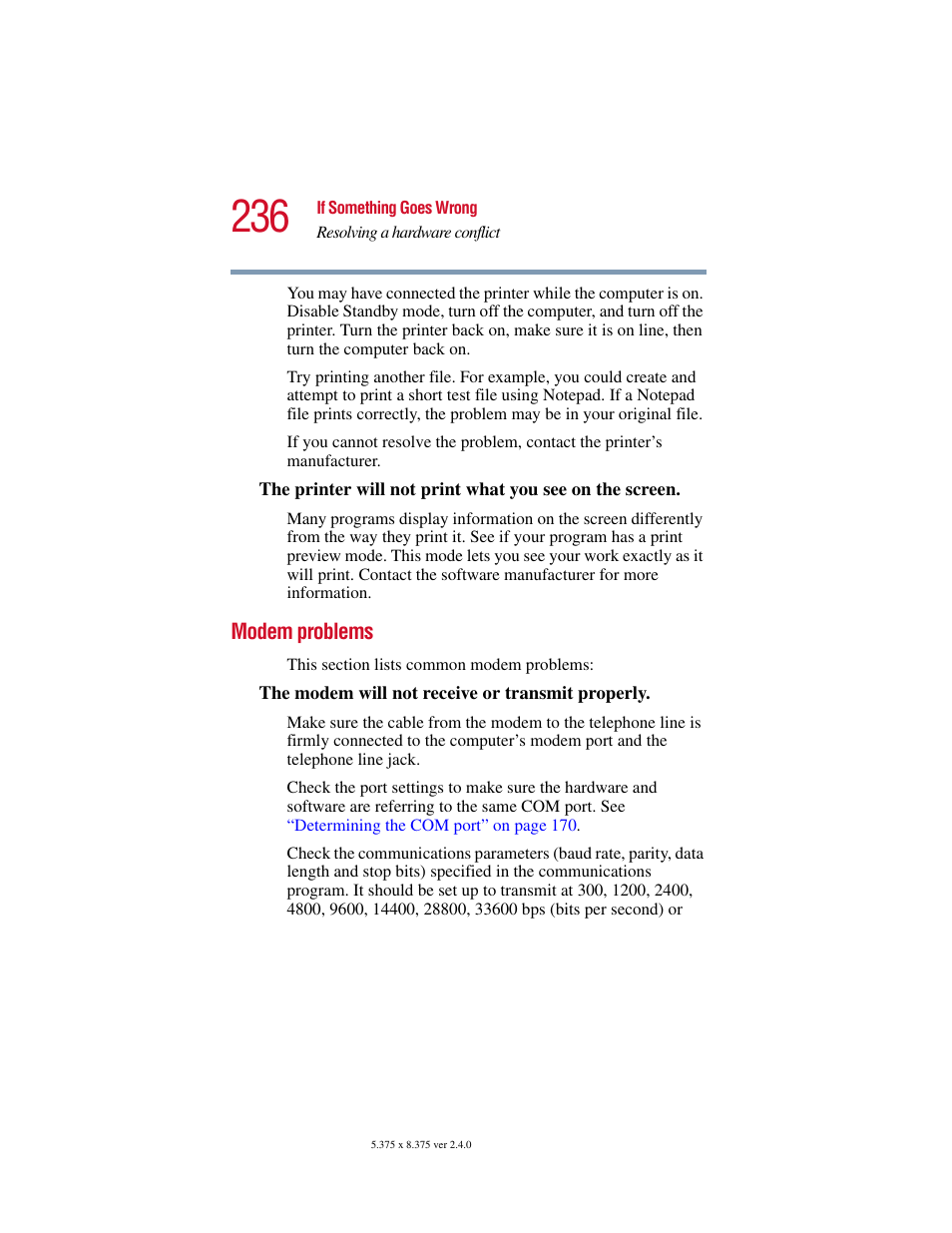 Modem problems | Toshiba Satellite 2415 Series User Manual | Page 236 / 279