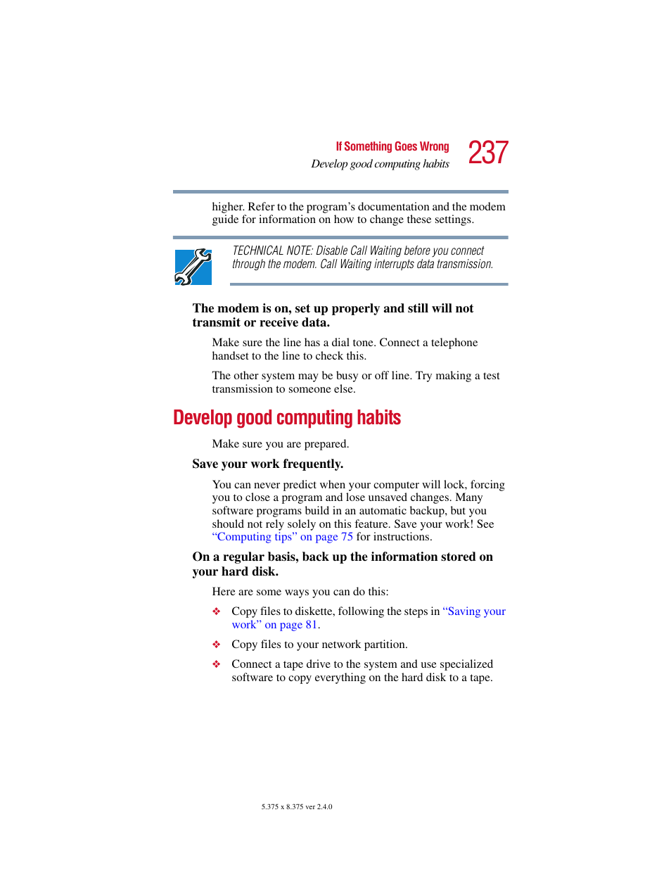 Develop good computing habits | Toshiba Satellite 2415 Series User Manual | Page 237 / 279