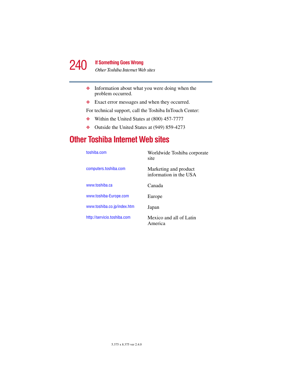 Other toshiba internet web sites | Toshiba Satellite 2415 Series User Manual | Page 240 / 279
