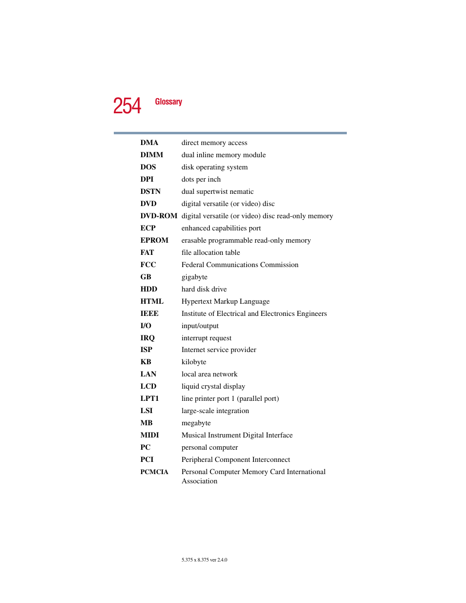 Toshiba Satellite 2415 Series User Manual | Page 254 / 279