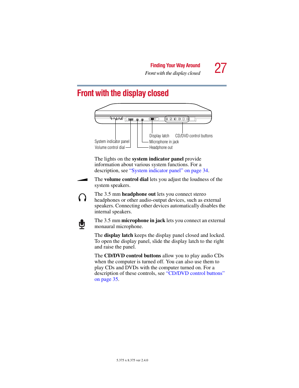 Front with the display closed | Toshiba Satellite 2415 Series User Manual | Page 27 / 279