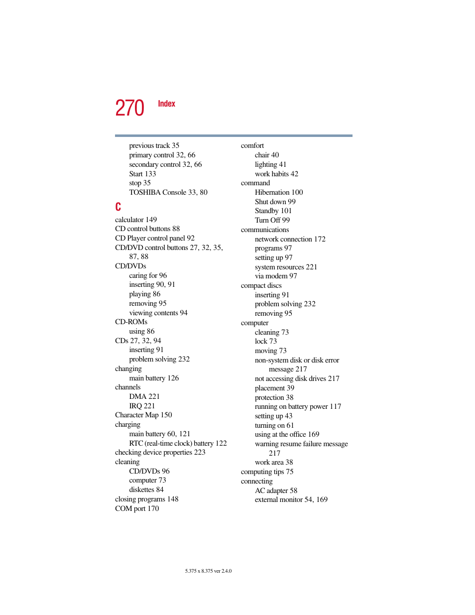 Toshiba Satellite 2415 Series User Manual | Page 270 / 279