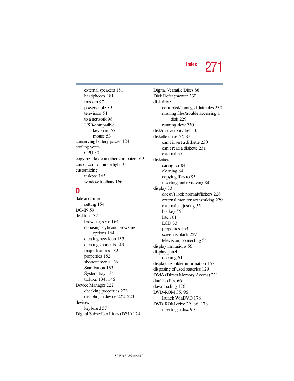 Toshiba Satellite 2415 Series User Manual | Page 271 / 279