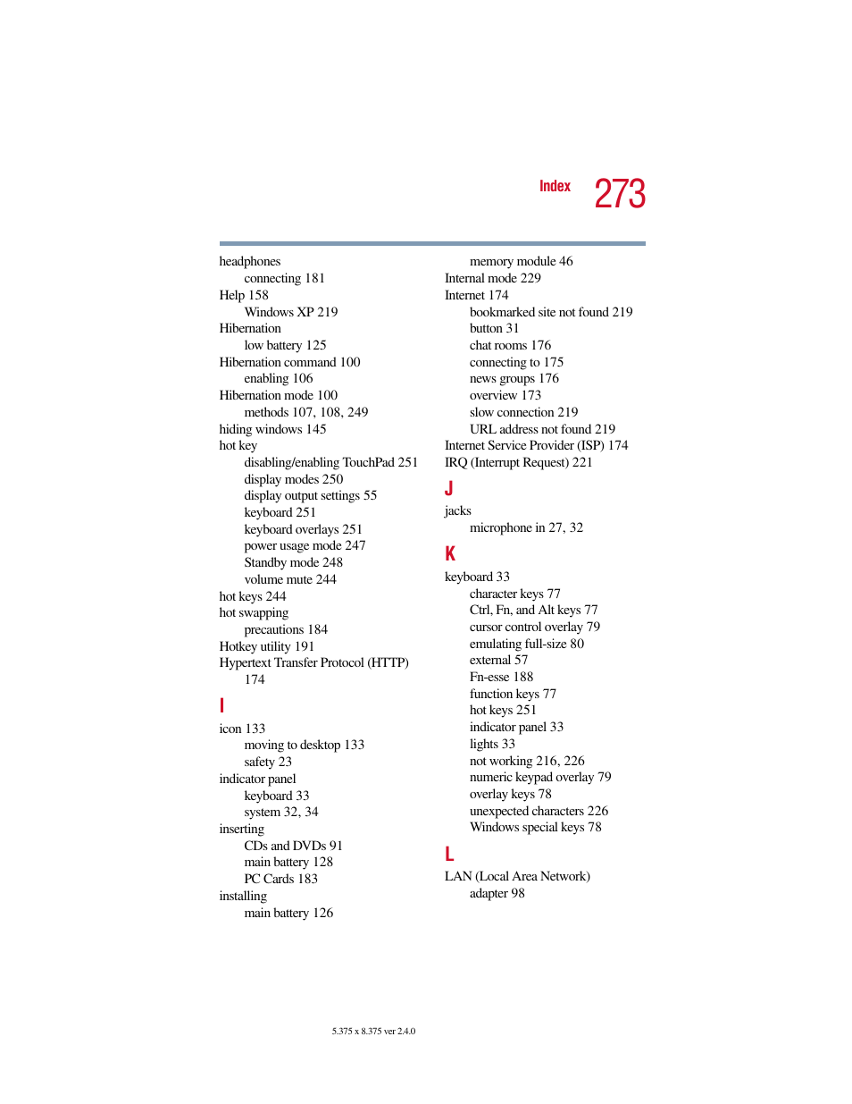 Toshiba Satellite 2415 Series User Manual | Page 273 / 279