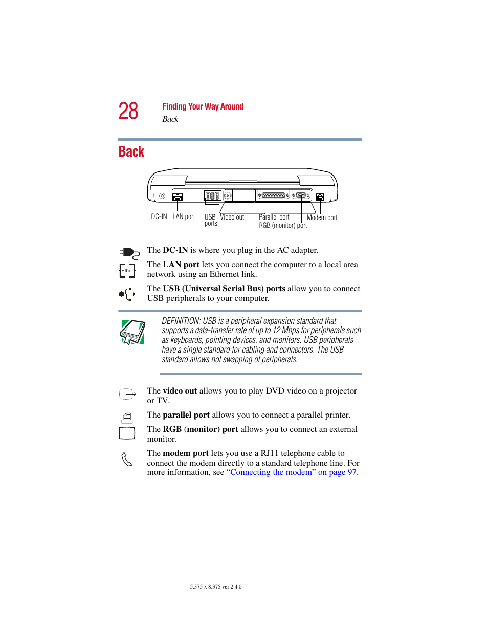 Back | Toshiba Satellite 2415 Series User Manual | Page 28 / 279