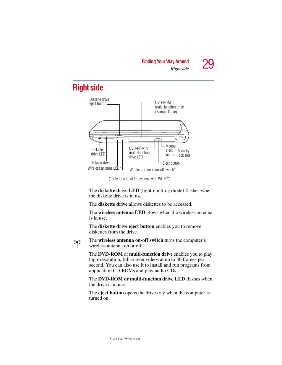 Right side | Toshiba Satellite 2415 Series User Manual | Page 29 / 279