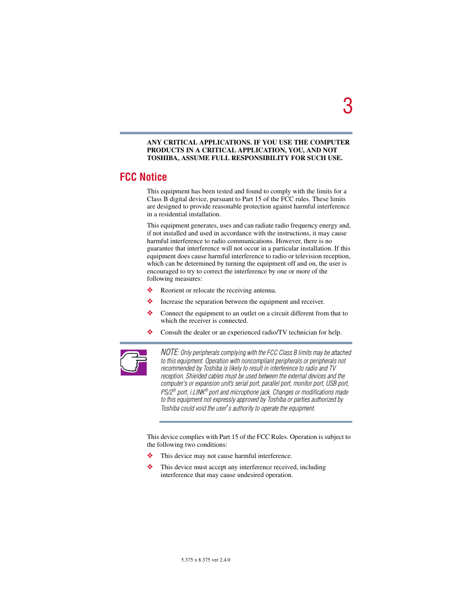 Fcc notice | Toshiba Satellite 2415 Series User Manual | Page 3 / 279