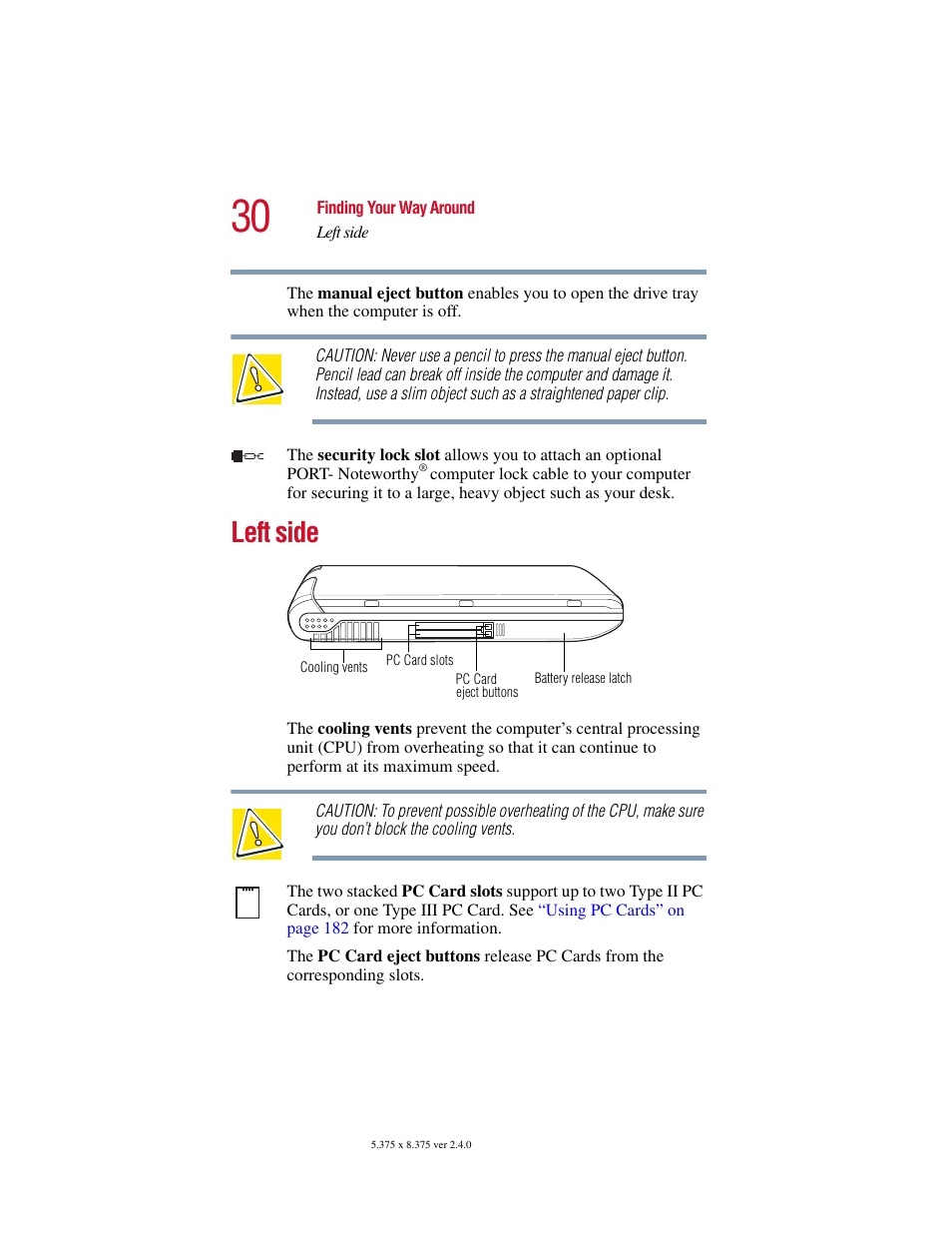 Left side | Toshiba Satellite 2415 Series User Manual | Page 30 / 279