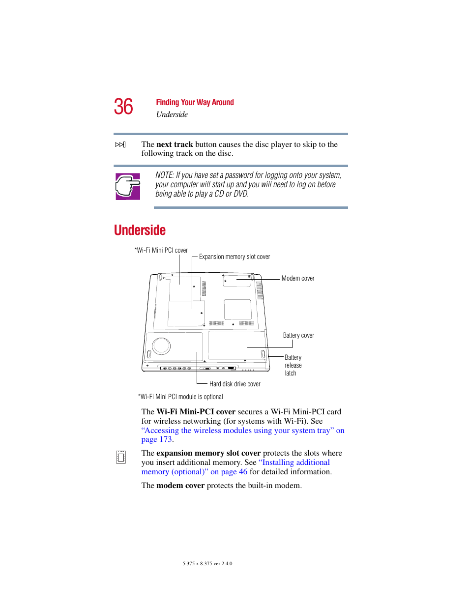 Underside | Toshiba Satellite 2415 Series User Manual | Page 36 / 279