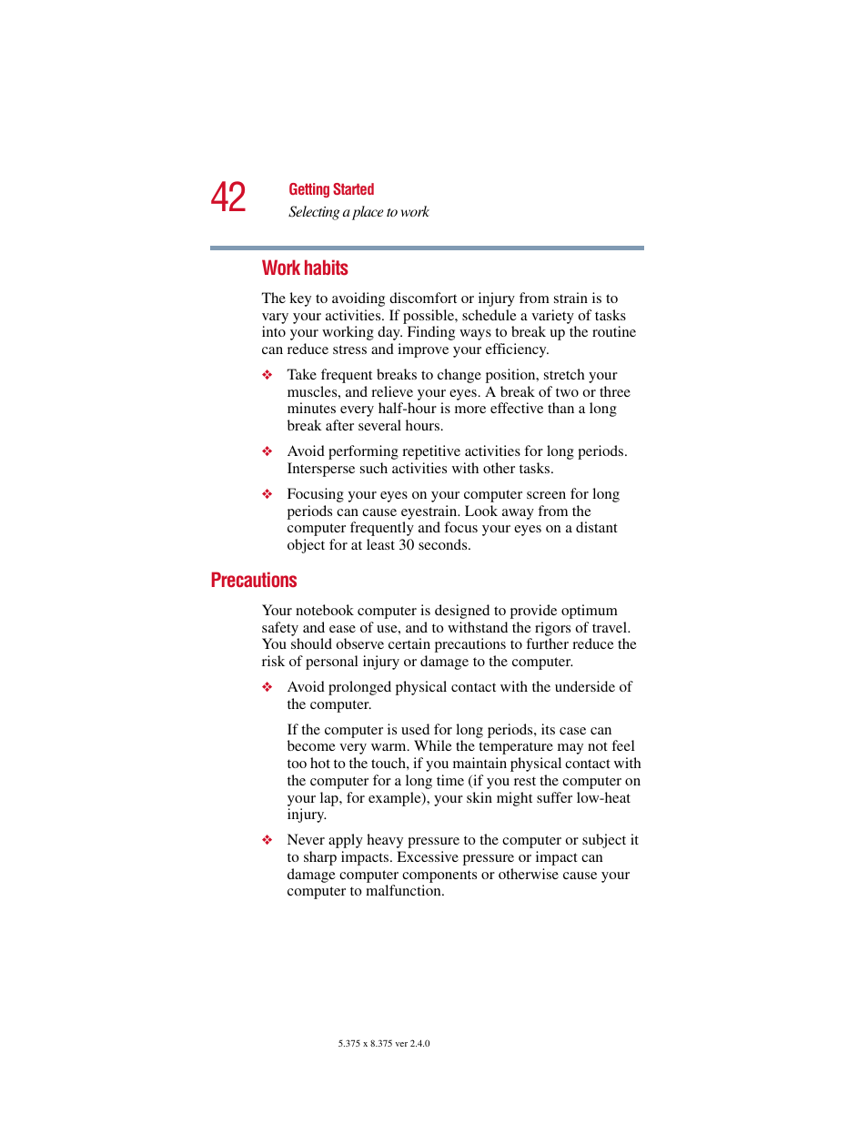 Precautions | Toshiba Satellite 2415 Series User Manual | Page 42 / 279