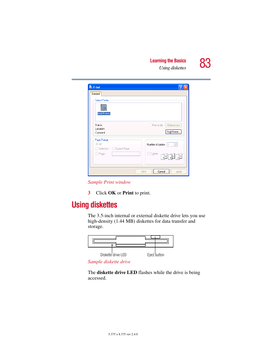 Using diskettes | Toshiba Satellite 2415 Series User Manual | Page 83 / 279