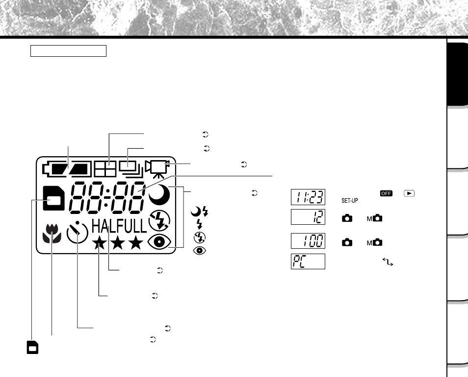 Names of parts (continued), Status display | Toshiba PDR-M5 User Manual | Page 25 / 120