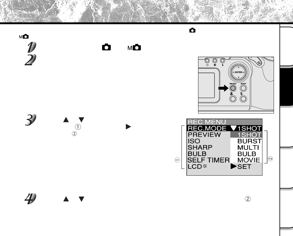 Changing the preset conditions (rec menu) | Toshiba PDR-M5 User Manual | Page 67 / 120