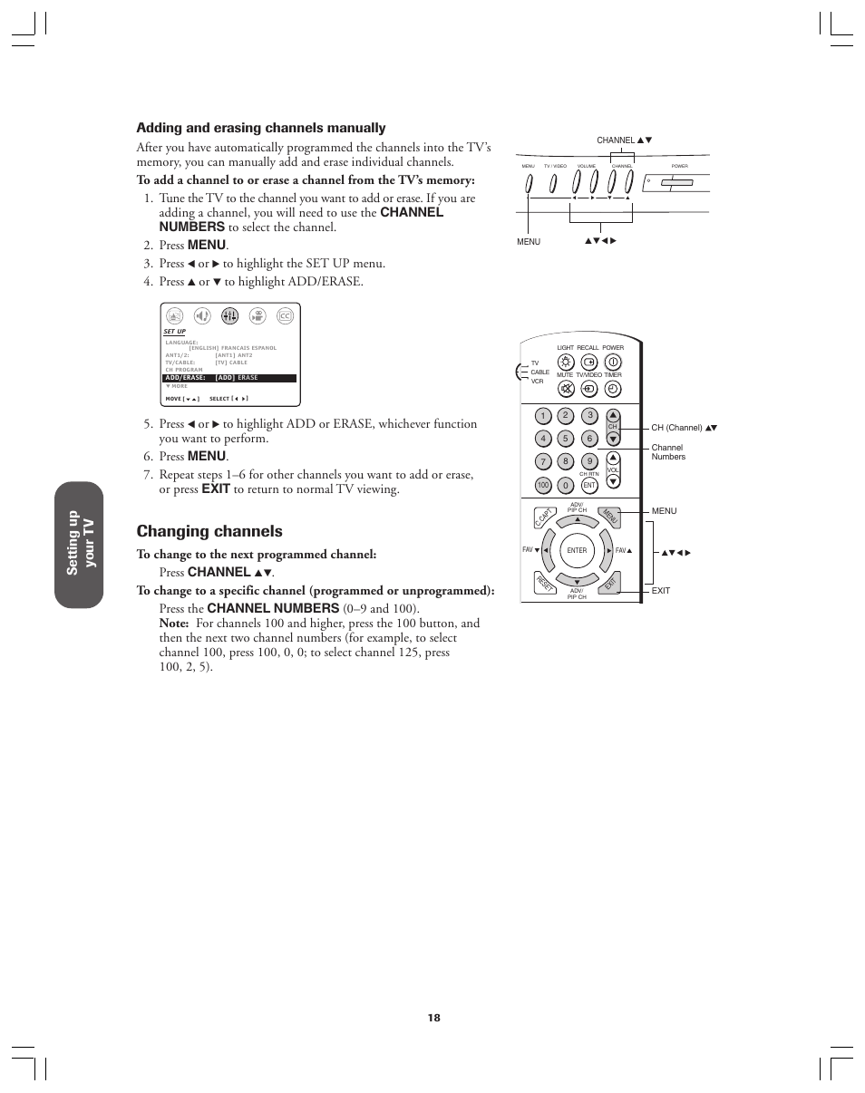 Changing channels, Press | Toshiba 36A12 User Manual | Page 18 / 41