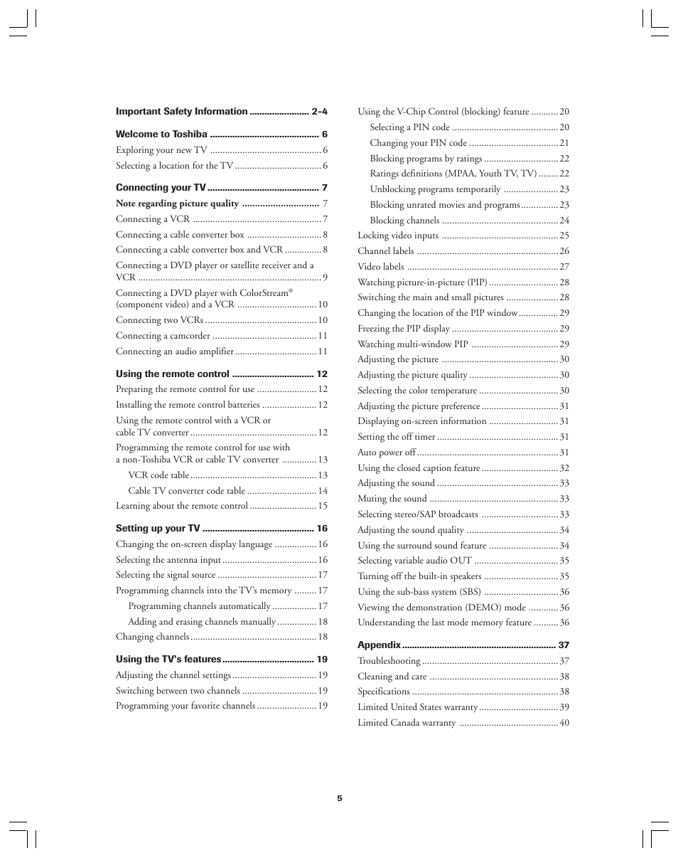 Toshiba 36A12 User Manual | Page 5 / 41