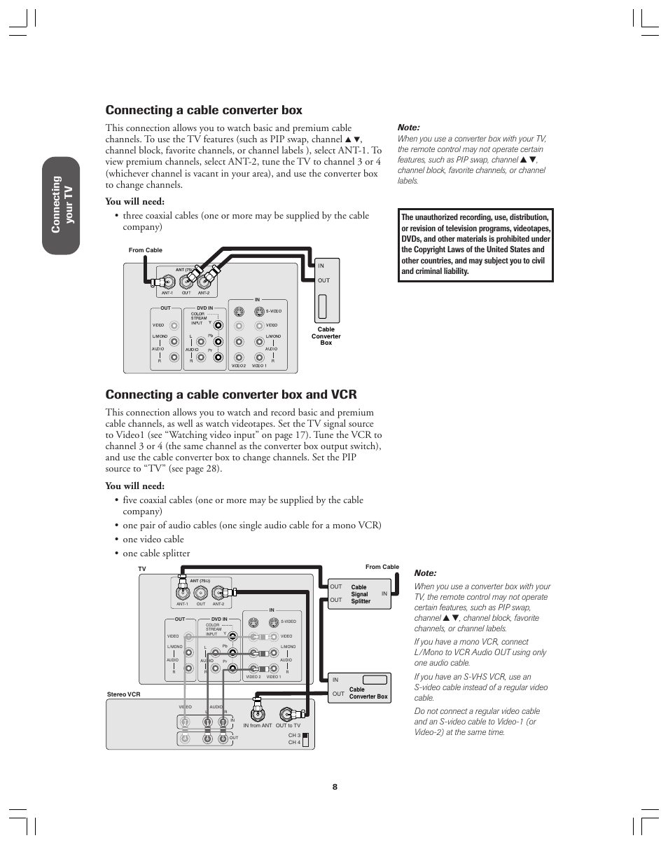 Cable converter box - and vcr, Connecting a cable converter box, Connecting a cable converter box and vcr | Ref er ence, Connecting y our t v | Toshiba 36A12 User Manual | Page 8 / 41