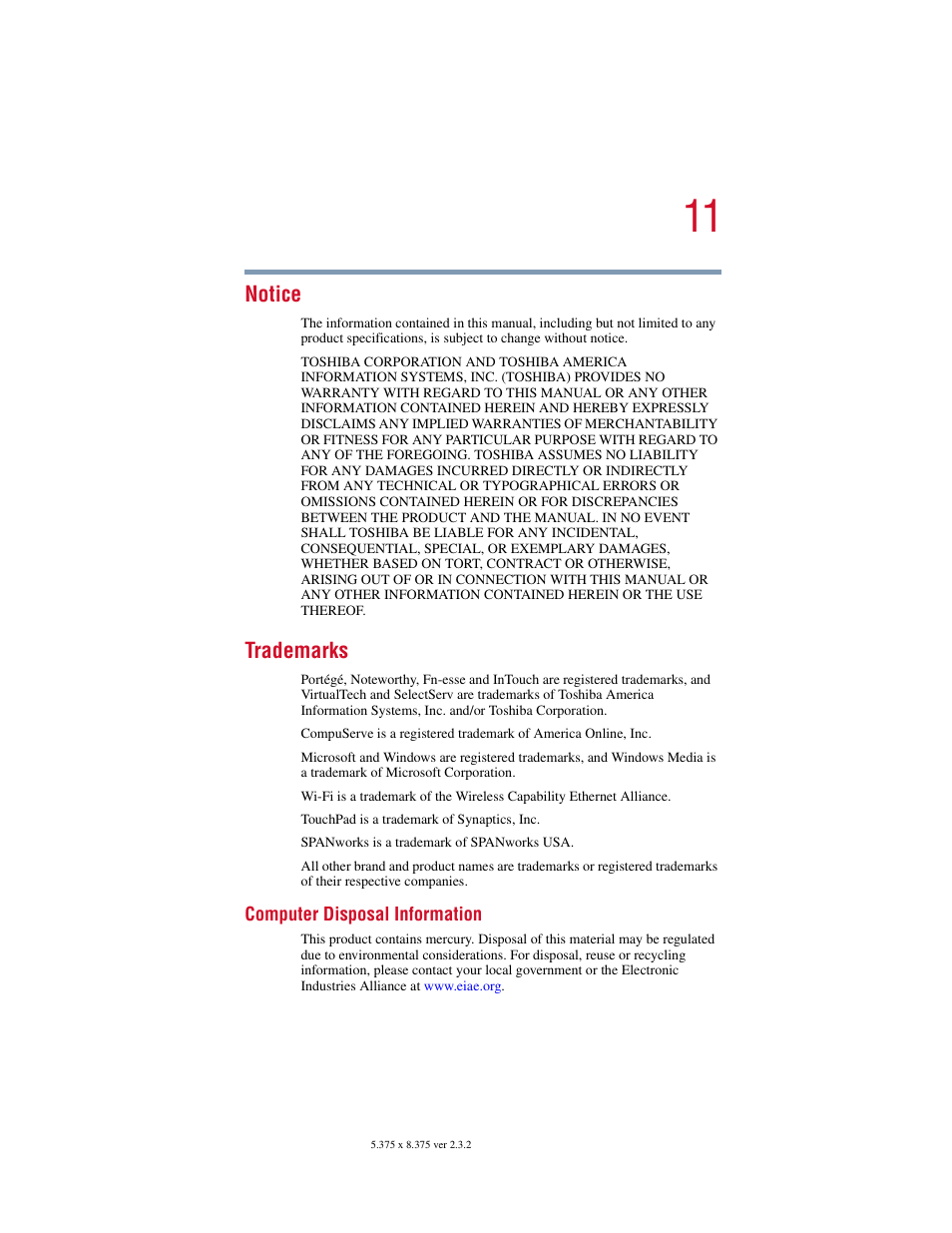 Notice, Trademarks | Toshiba VIRTUALTECH C6609-1201M1 User Manual | Page 11 / 209