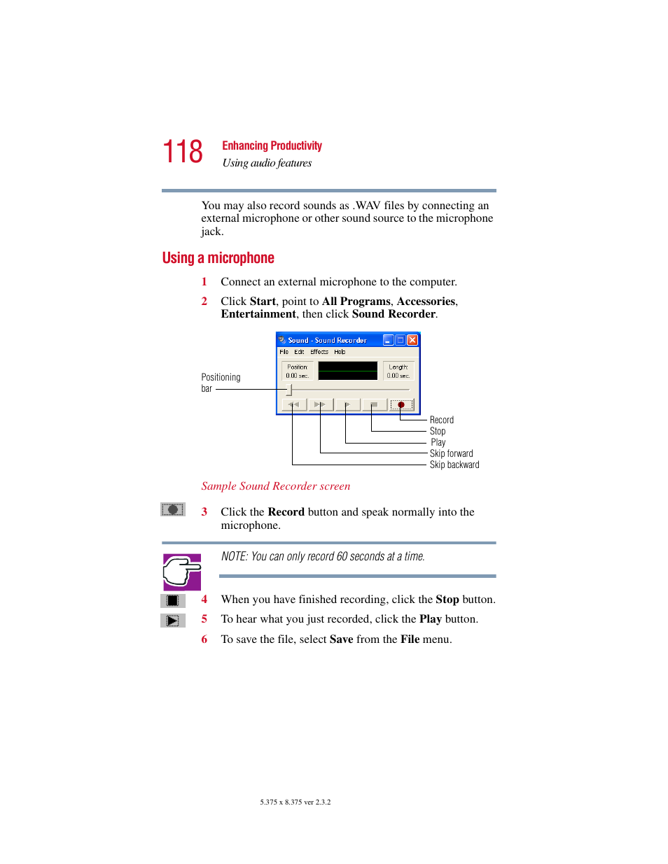 Using a microphone | Toshiba VIRTUALTECH C6609-1201M1 User Manual | Page 118 / 209