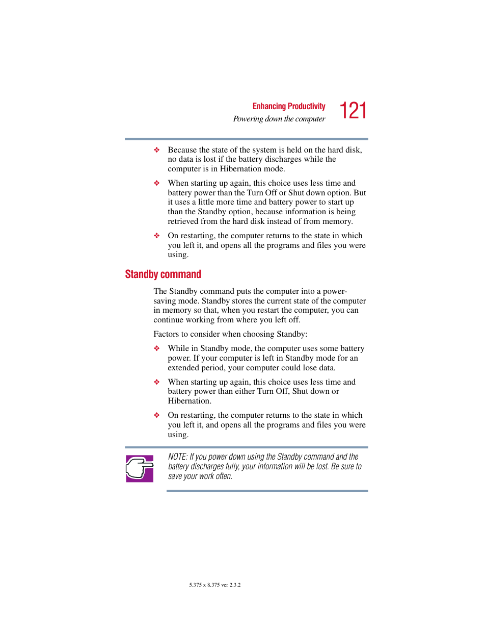 Standby command | Toshiba VIRTUALTECH C6609-1201M1 User Manual | Page 121 / 209