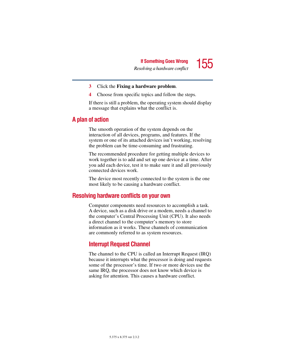 A plan of action, Resolving hardware conflicts on your own | Toshiba VIRTUALTECH C6609-1201M1 User Manual | Page 155 / 209