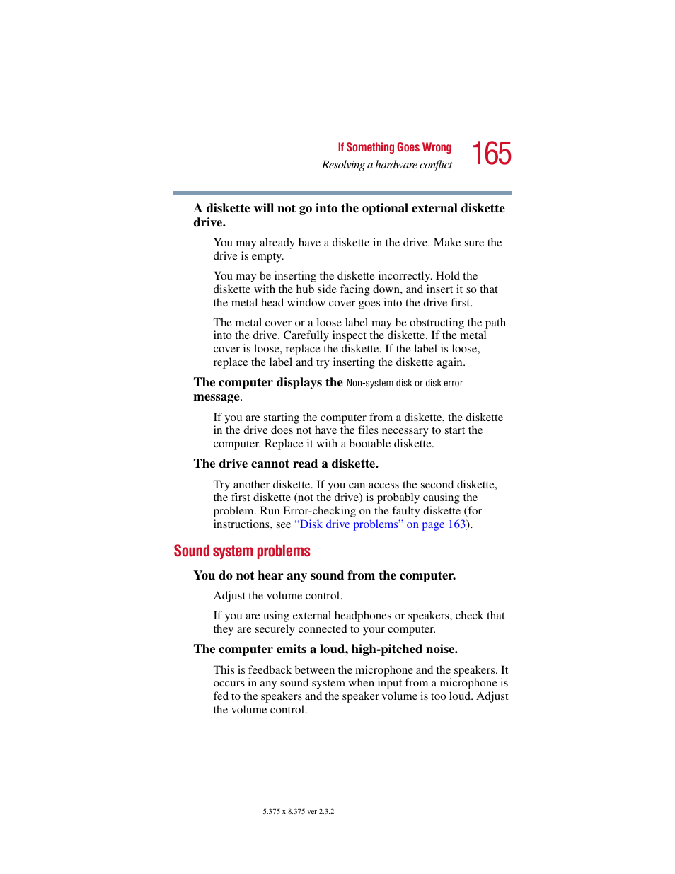 Sound system problems | Toshiba VIRTUALTECH C6609-1201M1 User Manual | Page 165 / 209