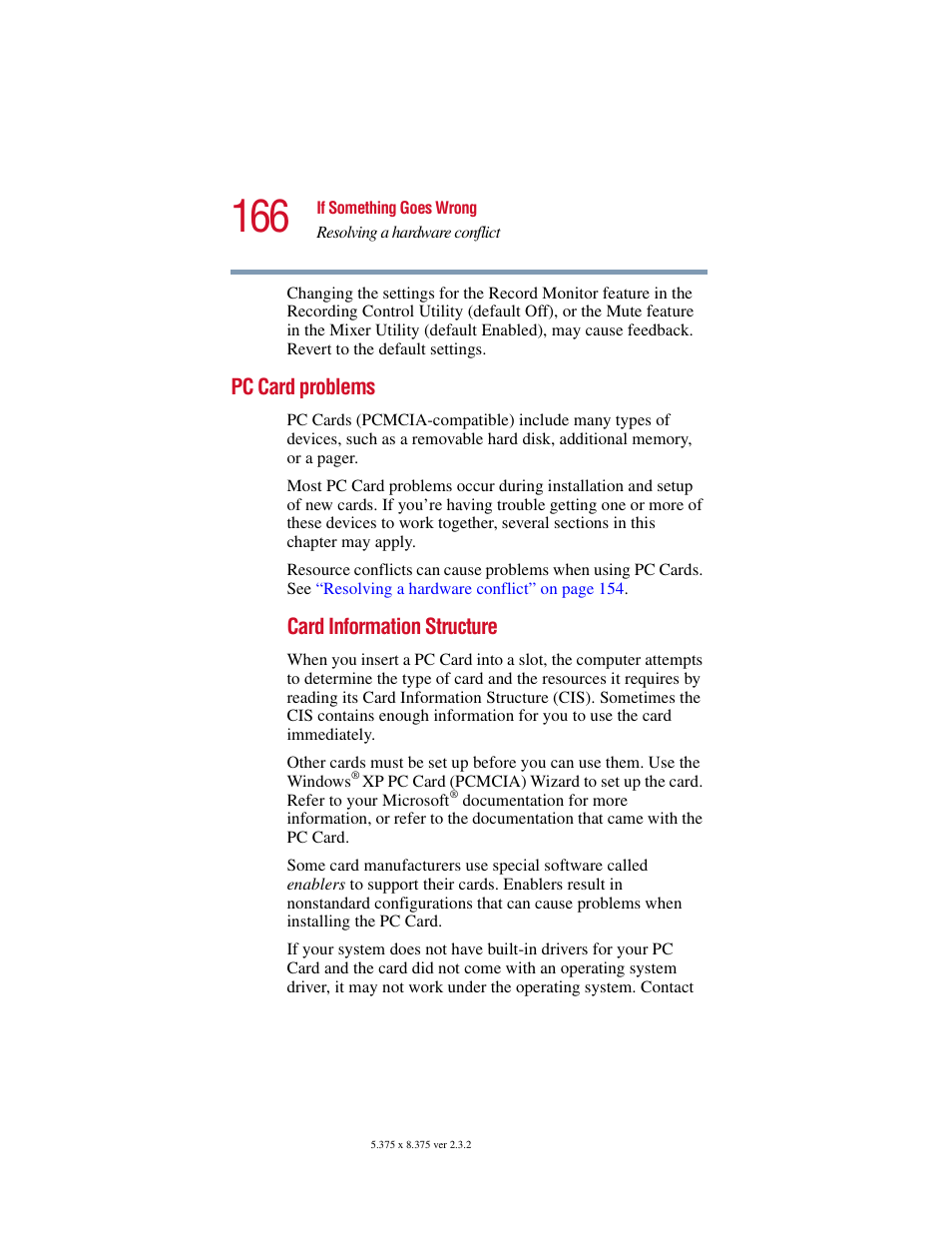 Pc card problems | Toshiba VIRTUALTECH C6609-1201M1 User Manual | Page 166 / 209