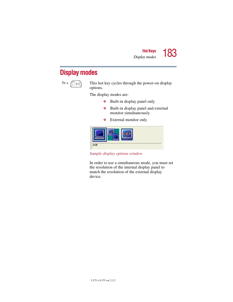Display modes | Toshiba VIRTUALTECH C6609-1201M1 User Manual | Page 183 / 209