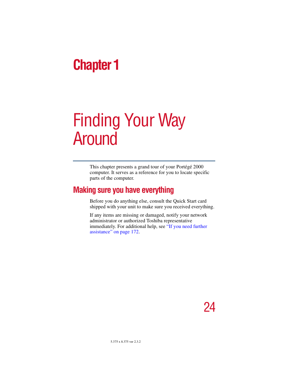 Chapter 1: finding your way around, Making sure you have everything, Finding your way around | Chapter 1 | Toshiba VIRTUALTECH C6609-1201M1 User Manual | Page 24 / 209