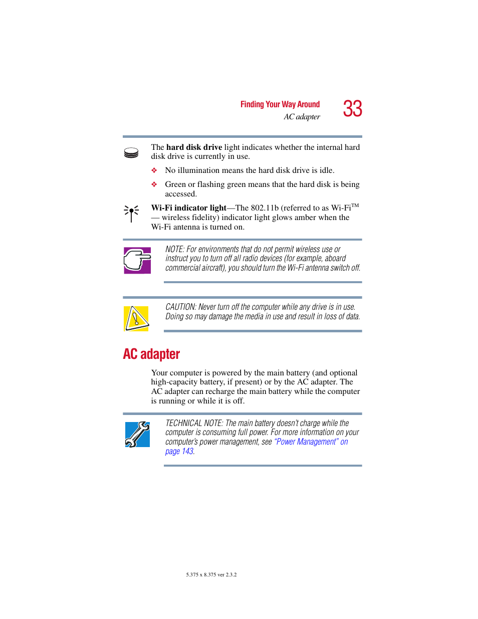 Ac adapter | Toshiba VIRTUALTECH C6609-1201M1 User Manual | Page 33 / 209