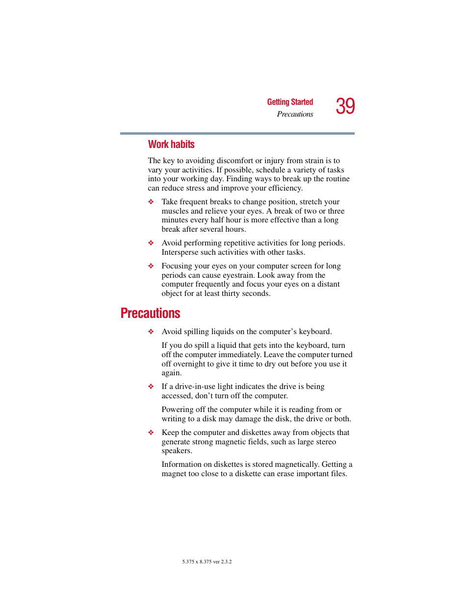 Precautions | Toshiba VIRTUALTECH C6609-1201M1 User Manual | Page 39 / 209