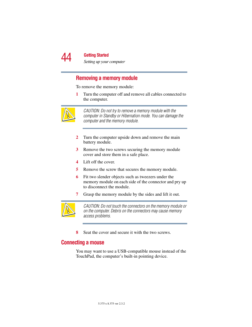 Connecting a mouse | Toshiba VIRTUALTECH C6609-1201M1 User Manual | Page 44 / 209