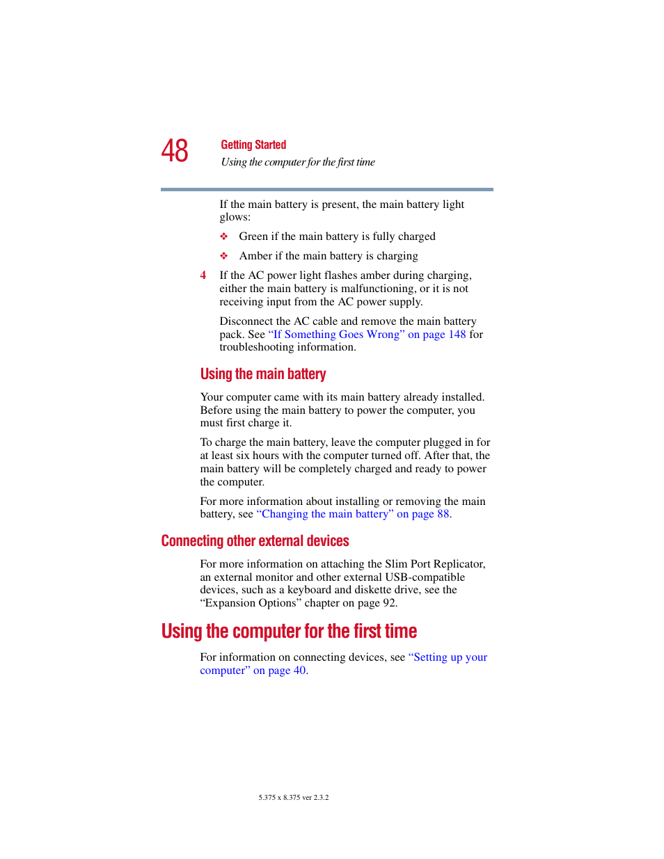 Connecting other external devices, Using the computer for the first time | Toshiba VIRTUALTECH C6609-1201M1 User Manual | Page 48 / 209