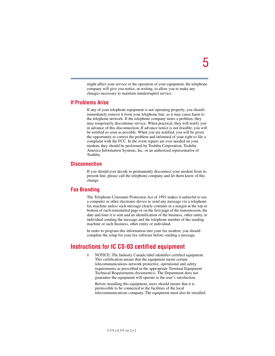 Instructions for ic cs-03 certified equipment | Toshiba VIRTUALTECH C6609-1201M1 User Manual | Page 5 / 209