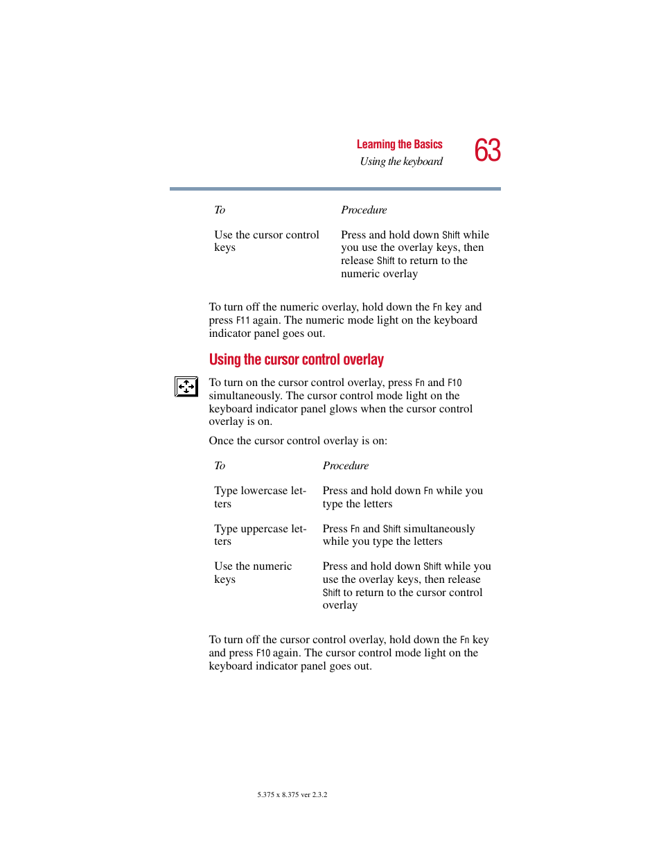 Using the cursor control overlay | Toshiba VIRTUALTECH C6609-1201M1 User Manual | Page 63 / 209