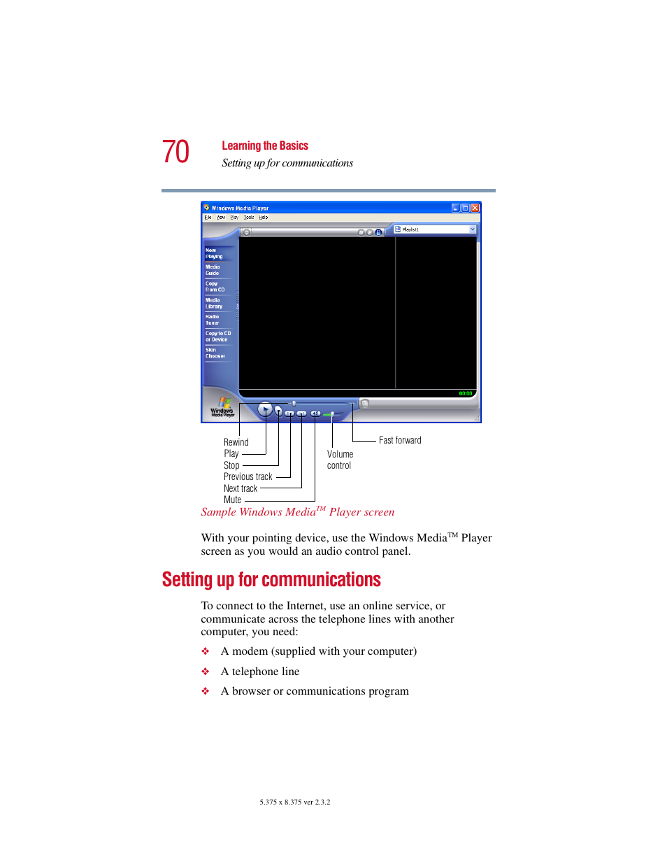 Setting up for communications | Toshiba VIRTUALTECH C6609-1201M1 User Manual | Page 70 / 209