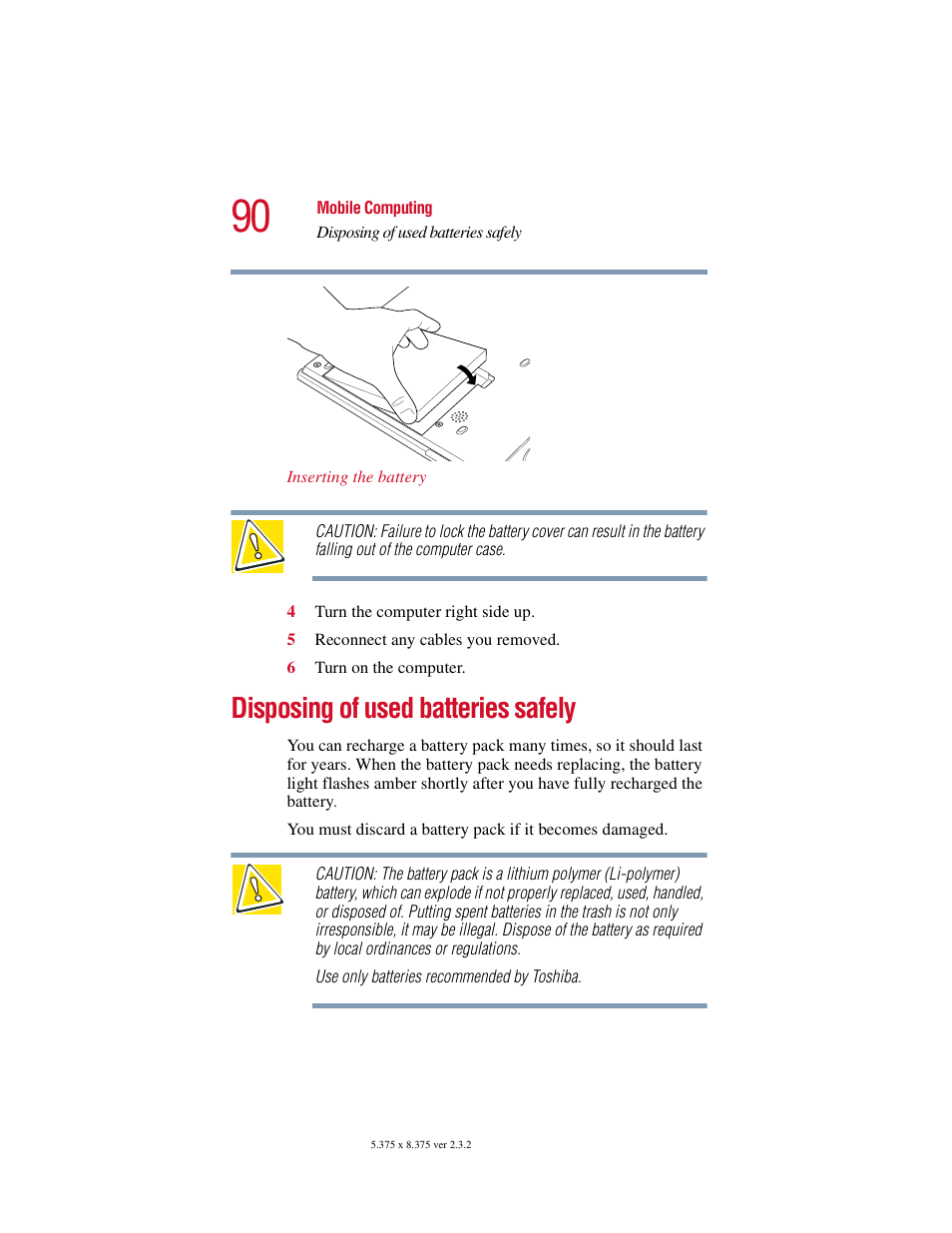 Disposing of used batteries safely | Toshiba VIRTUALTECH C6609-1201M1 User Manual | Page 90 / 209