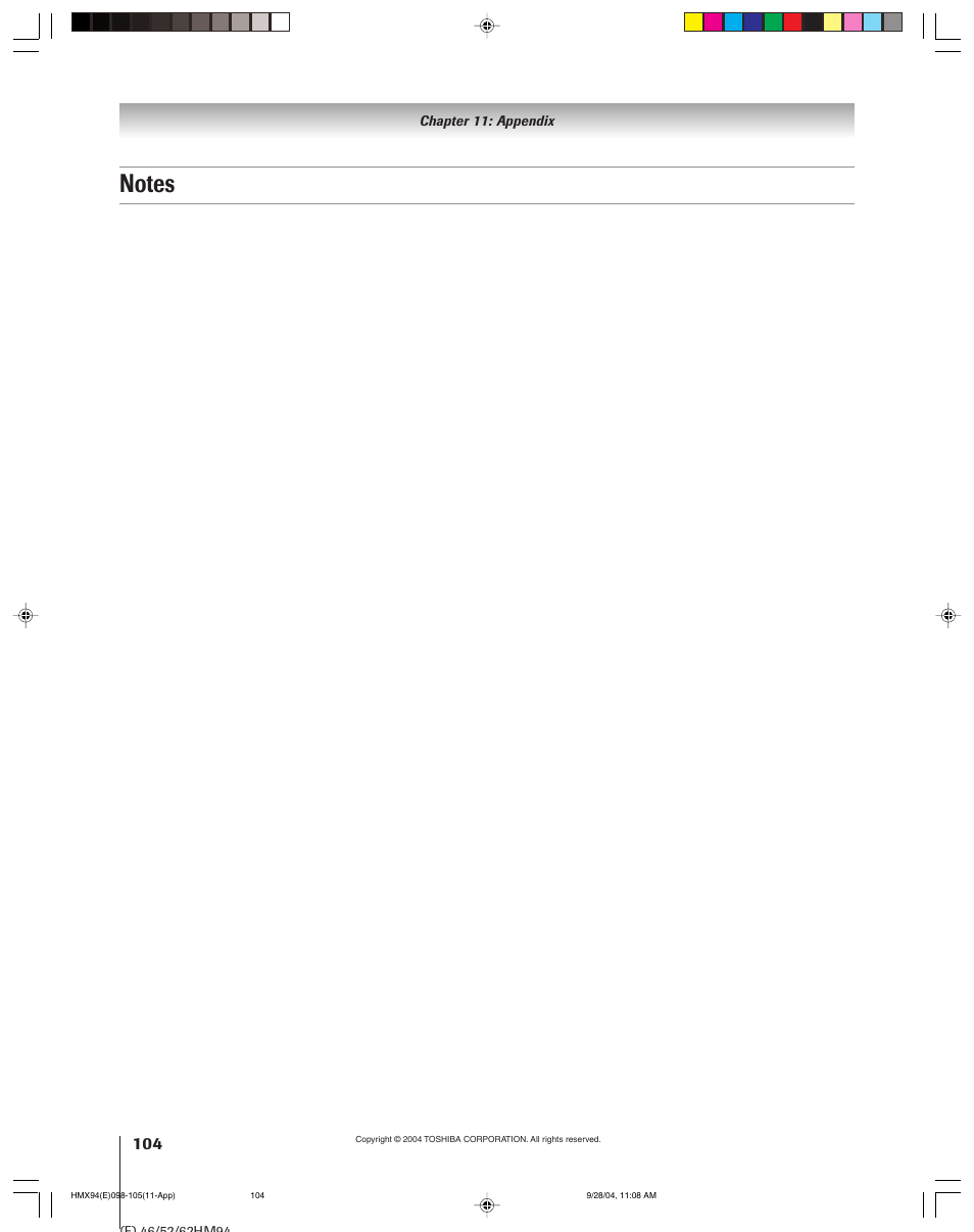 Toshiba 52HMX94 User Manual | Page 104 / 108
