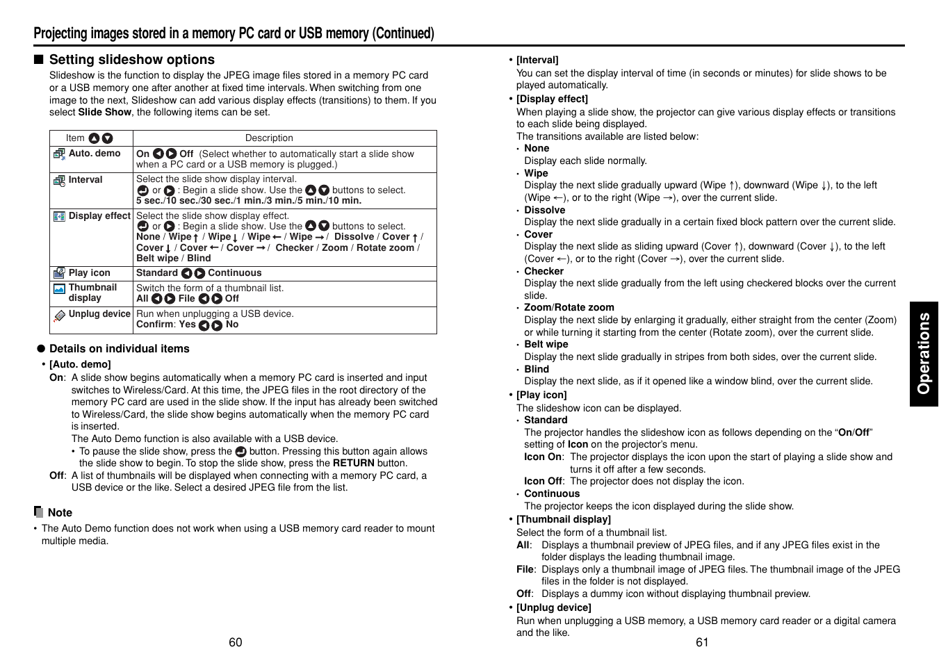 Setting slideshow options, Operations | Toshiba TDP-TW355 User Manual | Page 31 / 47