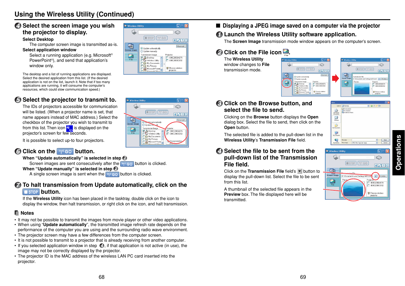 Operations, Using the wireless utility (continued) | Toshiba TDP-TW355 User Manual | Page 35 / 47