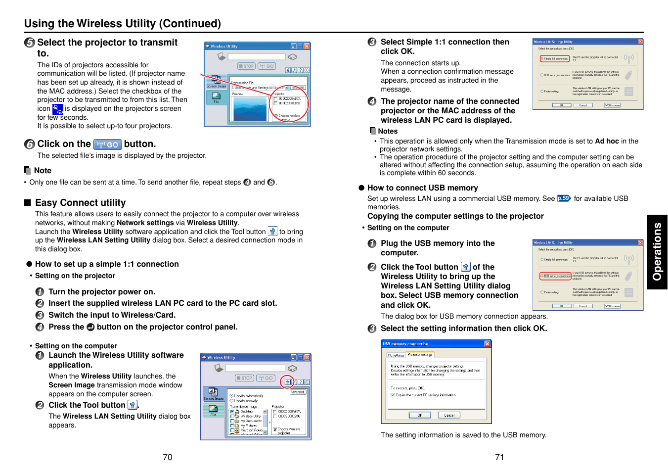 Easy connect utility, Operations, Using the wireless utility (continued) 5 | Toshiba TDP-TW355 User Manual | Page 36 / 47