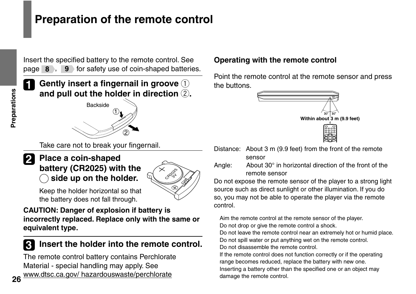 Preparation of the remote control, Insert the holder into the remote control | Toshiba SD-P2900SR User Manual | Page 26 / 80