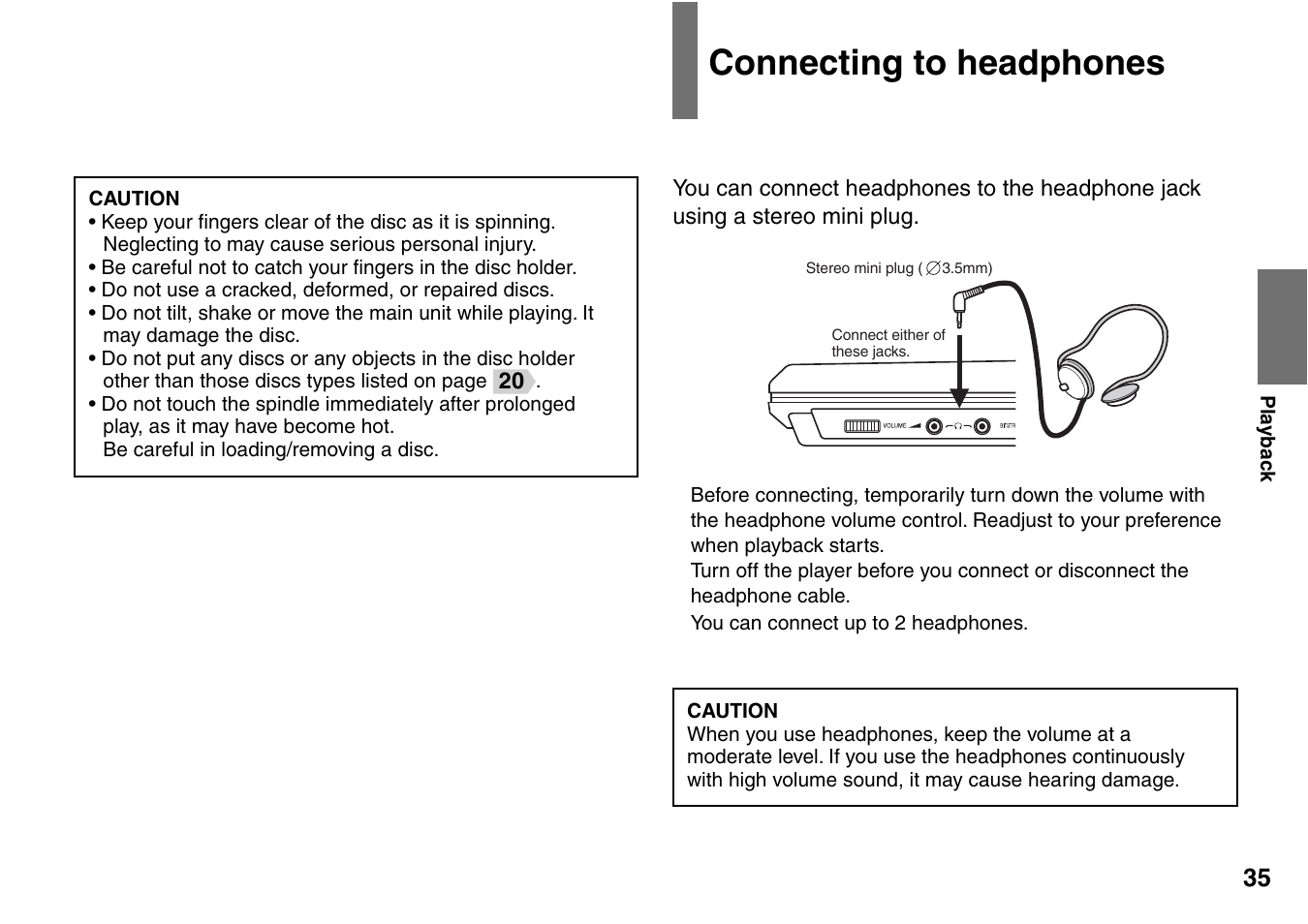 Connecting to headphones | Toshiba SD-P2900SR User Manual | Page 35 / 80