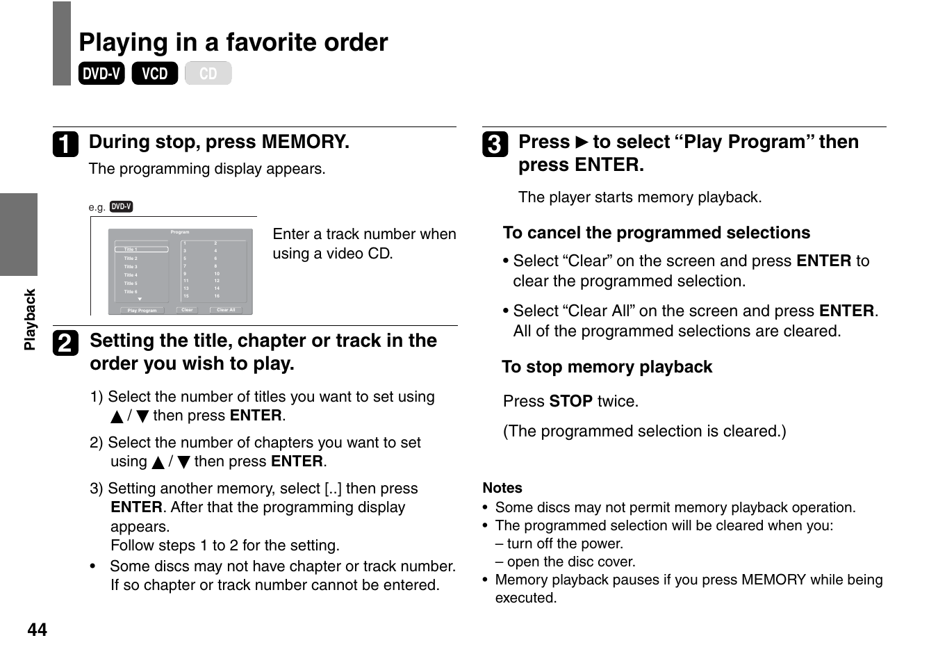 Playing in a favorite order, Press, Dvd-v | Toshiba SD-P2900SR User Manual | Page 44 / 80